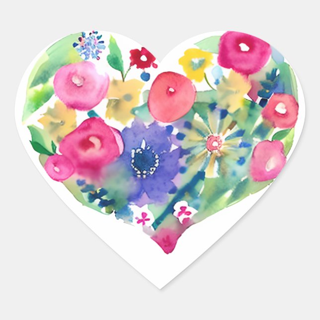 Blumenkraut Pasta Wasserfarbe Rosen Rosen Herz-Aufkleber (Vorderseite)