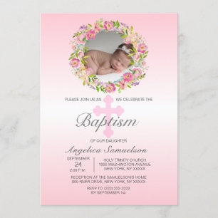 Blumenkraut Pink BAPTISM GIRL  FOTO Einladung