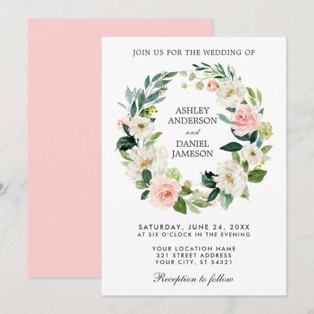 Blumenkraut Pink White Wedding P Einladung (Vorne/Hinten)