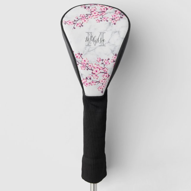 Blumenkrebs Blossom Leichtes graues Marmormonogram Golf Headcover (Vorderseite)