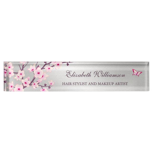 Blumenkrebs Blossom Rosa graues Haar und Schminke Namensplakette (Vorderseite)