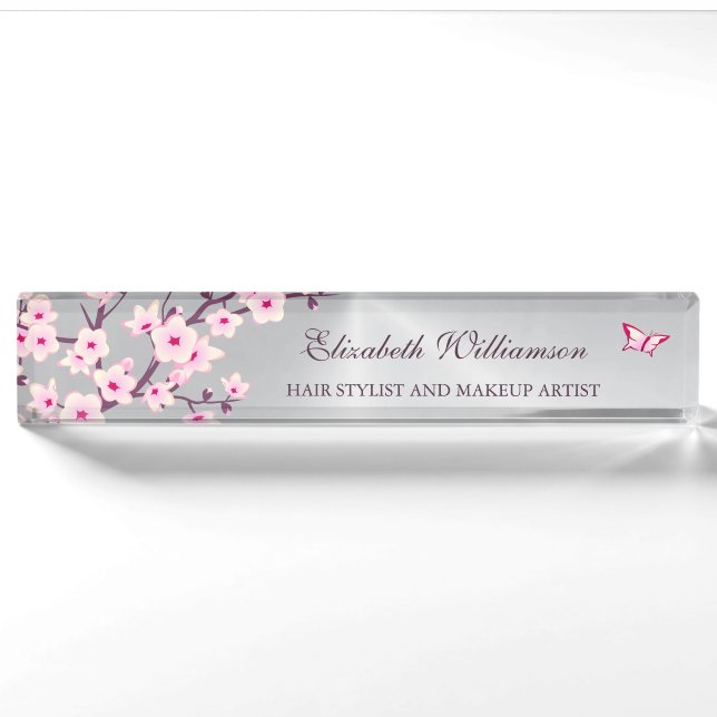 Blumenkrebs Blossom Rosa graues Haar und Schminke Namensplakette (Vorderseite)