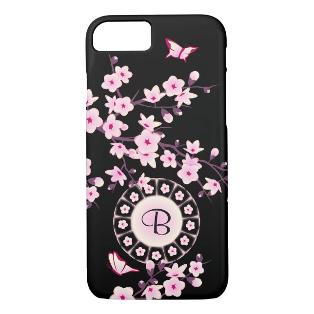 Blumenkrebs Blossom Rosa Schwarze Monogramm Case-Mate iPhone Hülle (Rückseite)
