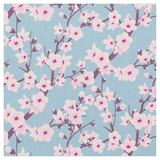 Blumenkrebs Blüten Rosa Himmelblau Stoffe (Nahaufnahme)