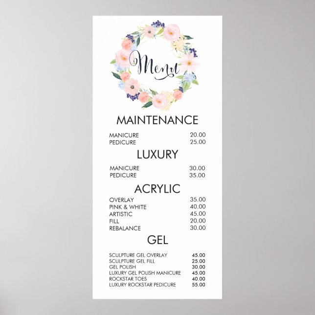 Blumenkreide Salon Menü Preisliste Wall Poster (Vorne)