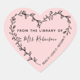Blumenkreidebibliothek Rosa Herz-Aufkleber