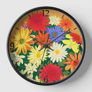 Blumenkreis, gefärbte Gänseblümchen und Astern Uhr
