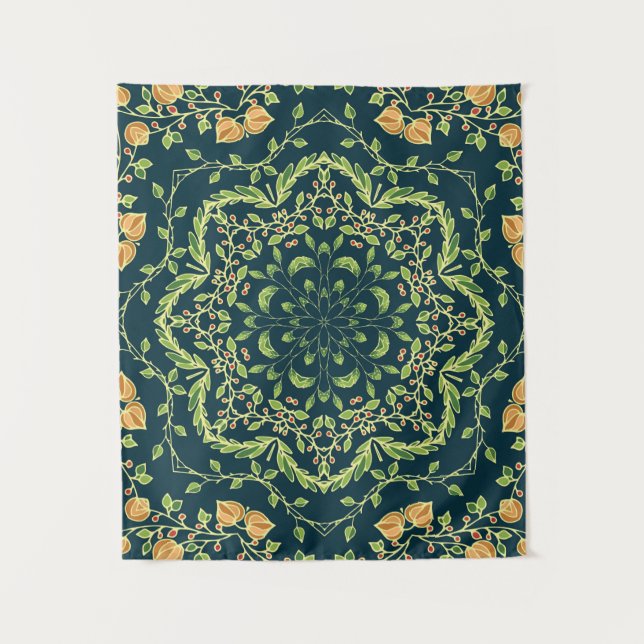 Blumenkreismuster mit Blume, Zweigen, Blätter Wandteppich (Vorderseite)
