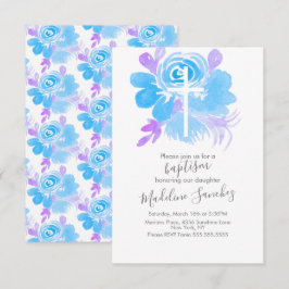 Blumenkreuz Blaue Taufe Einladung