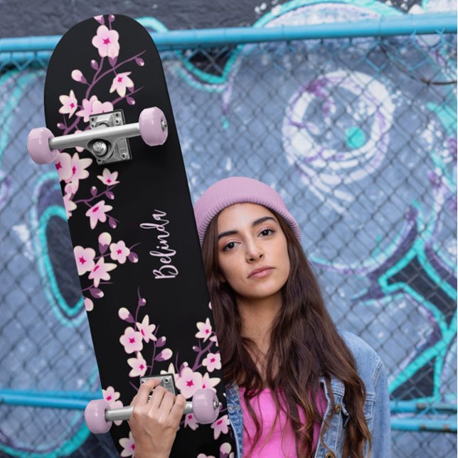 Blumenkreuz Blossom Monogram Black Pink Girl Skateboard (Von Creator hochgeladen)