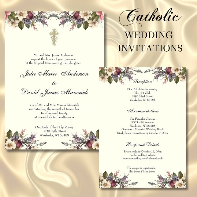 Blumenkreuz Christliche Hochzeitsszenarien katholi Einladung (Von Creator hochgeladen)
