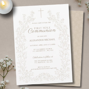 Blumenkreuz Erste Heilige Kommunion Religiös Einladung