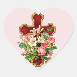 Blumenkreuz Herz-Aufkleber