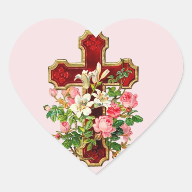 Blumenkreuz Herz-Aufkleber (Vorderseite)