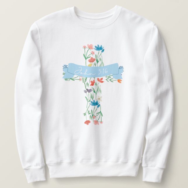 Blumenkreuz John 3:16 Unisex Sweatshirt (Design vorne)