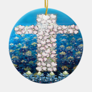 Blumenkreuz Keramik Ornament