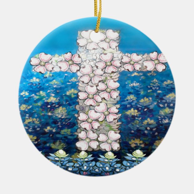 Blumenkreuz Keramik Ornament (Vorne)