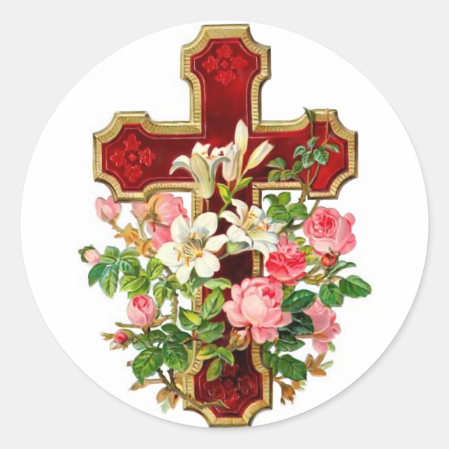 Blumenkreuz Runder Aufkleber (Vorderseite)