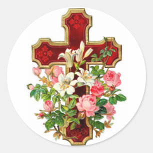 Blumenkreuz Runder Aufkleber