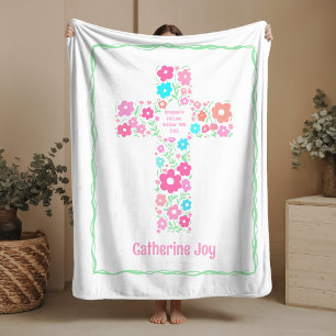 Blumenkreuz-Tauf-Babymantel-Taufgeschenk Fleecedecke