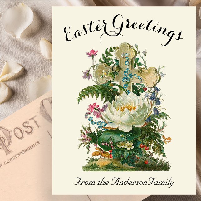 Blumenkreuz und Ferns Vintag Ostern Religiös Postkarte (Von Creator hochgeladen)