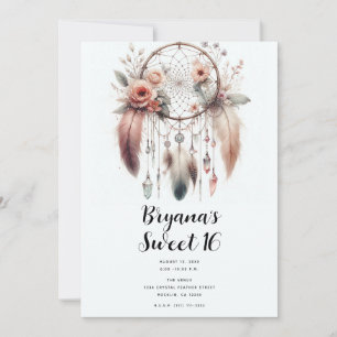 Blumenkristall-Feder-Traumfänger Boho Sweet 16 Einladung