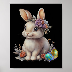 Blumenkronen-Osterhase mit Frühlings-Ei-Design  Poster