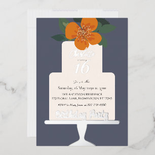Blumenkuchen Geburtstagsfeier Gold Folieneinladung