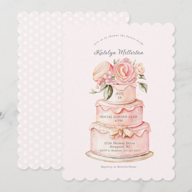 Blumenkuchen Pink-Brautparty Einladung (Vorne/Hinten)
