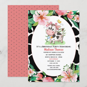 Blumenkuh Print Girls Geburtstagsparty Einladung