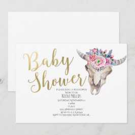 Blumenkuh Skull Gold Boho Kinderdusche Einladung