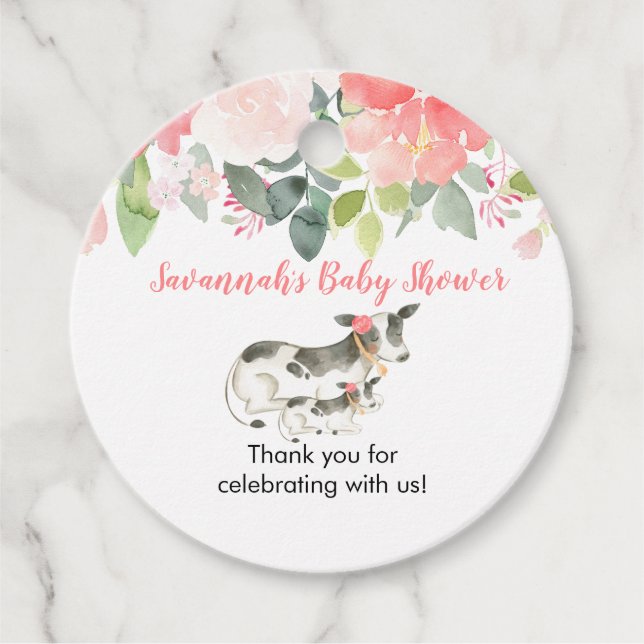 Blumenkuhfarm Thema Kinderdusche Geschenkanhänger (Vorderseite)