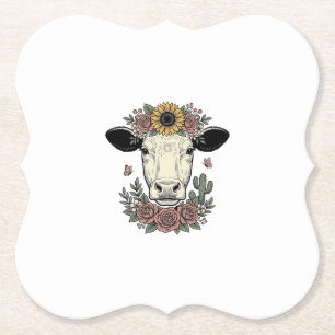 Blumenkuhkopf im Vintage-Stil Gravur Design_1 Untersetzer