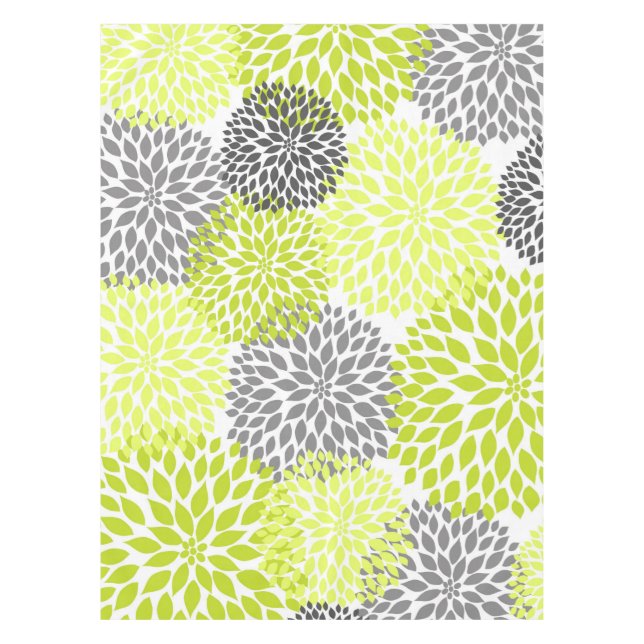 Blumenkunst der Chartreuse grünen grauen Dahlie Tischdecke (Vorderseite)