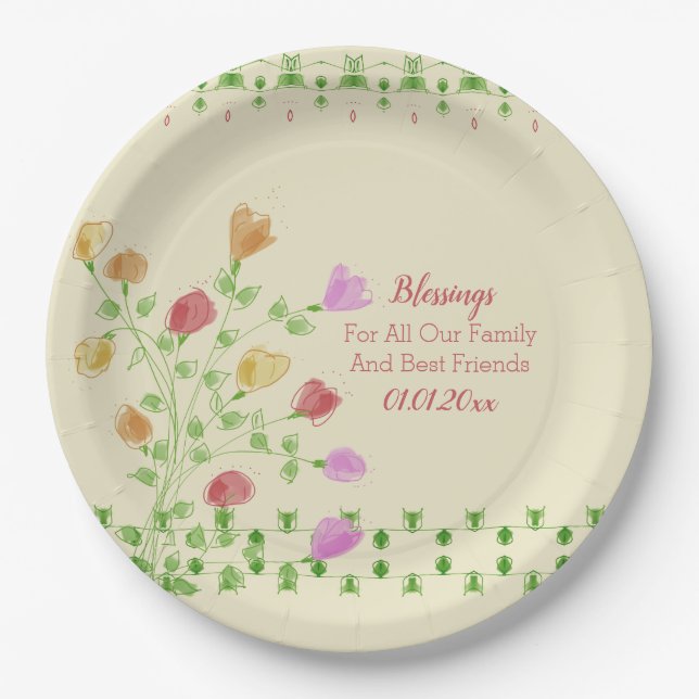 Blumenkunst mit Creme Pappteller (Vorderseite)