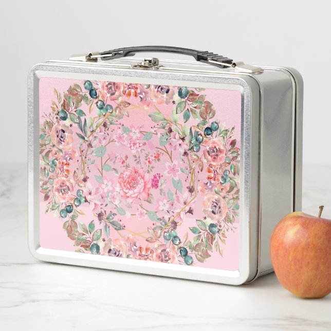 Blumenkunst, rosa Blume, rosa Blumenreste Metall Brotdose (Beispiel)
