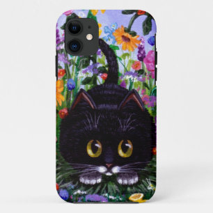 Blumenkunst Schwarze Smokingkatze Blumen Creationa iPhone 11 Hülle