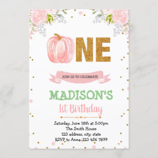 Blumenkürbis zum 1. Geburtstag Einladung