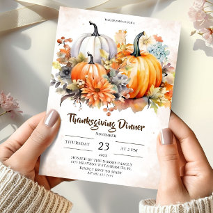 Blumenkürbisse Herbstblätter Friendsgiving-Dinner Einladung