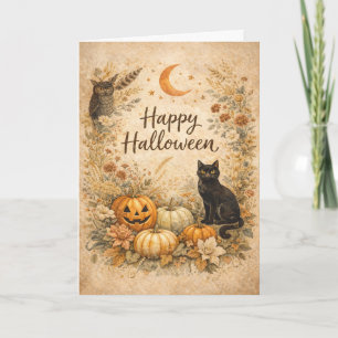 Blumenkürbisse Vintage Boho Halloween Karte