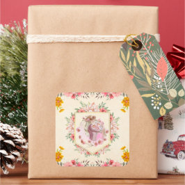 Blumenlady – Botanische Fantasie-Kunst Quadratischer Aufkleber