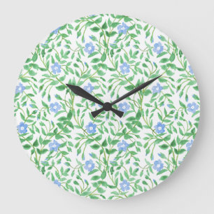 Blumenländliches blaues Periwinkelmuster Große Wanduhr