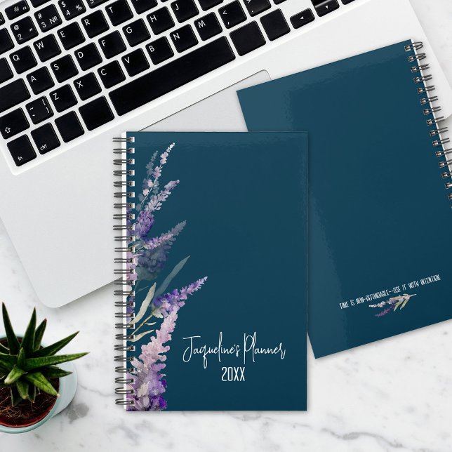 Blumenlavender Blue Botanical Years Planer (Beautiful floral planner with lavender.  Includes monthly and weekly views.)
