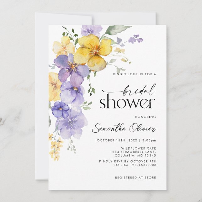 Blumenlavender Lila Gelbe Goldene Hochzeit Einladung (Vorderseite)