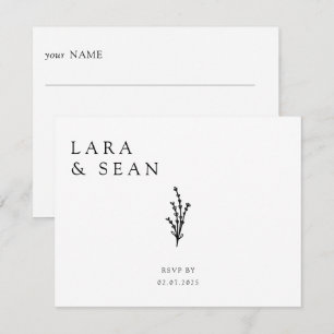 Blumenlavender Moderne Minimalistisch Schwarz/Weiß RSVP Karte