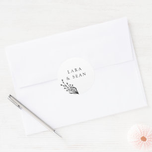Blumenlavender Moderne Minimalistisch Schwarz/Weiß Runder Aufkleber