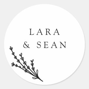 Blumenlavender Moderne Minimalistisch Schwarz/Weiß Runder Aufkleber