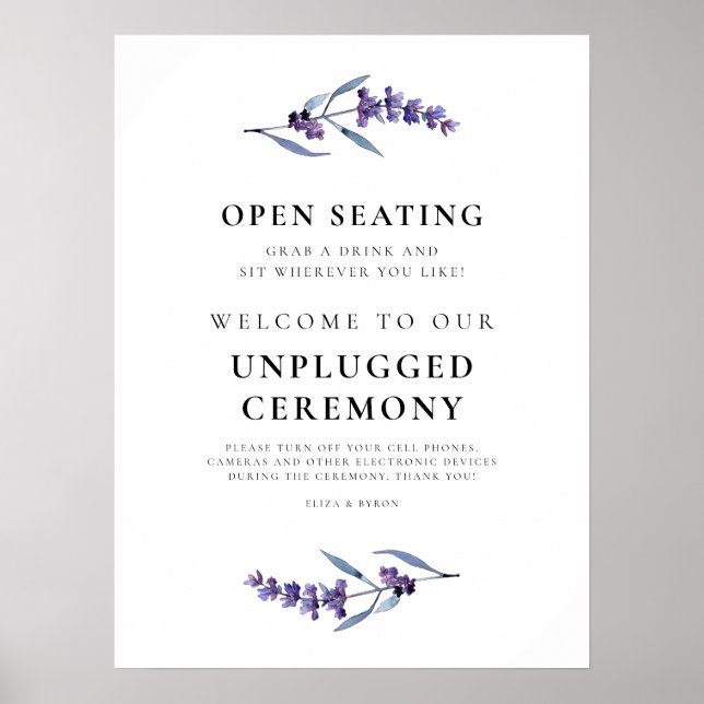 Blumenlavender Unplugged Zeremonie & Open Seating Poster (Vorne)