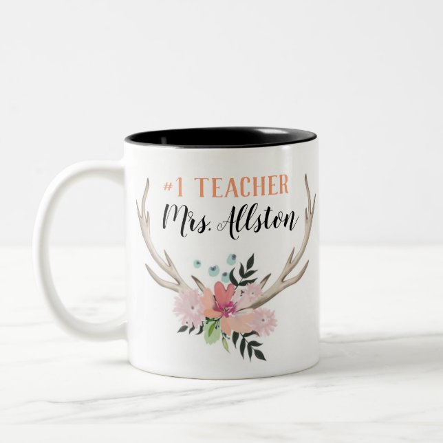 Blumenlehrer-Namen-Geschenk-Tasse des Zweifarbige Tasse (Links)
