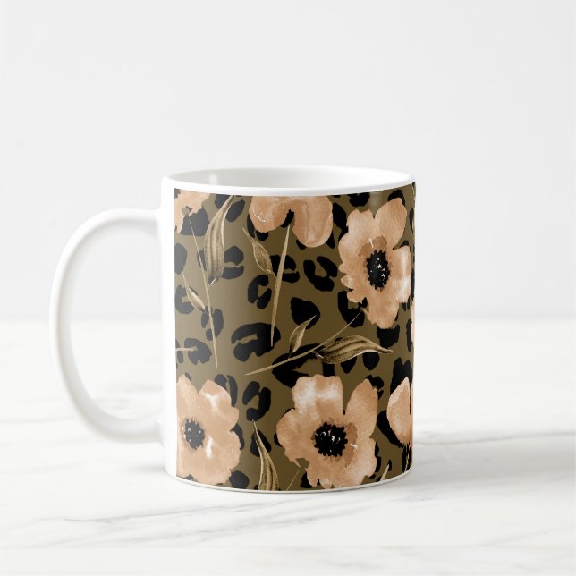 Blumenleopard in Aquarellfarben: Endloses Muster Kaffeetasse (Links)